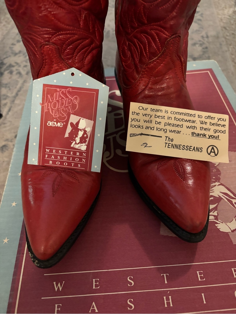 Vintage Miss Rodeo by Acme Red Leather Western Cowboy Boots - Picture 2 of 8